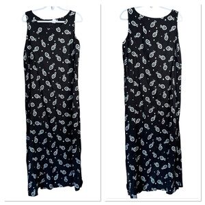 Soft As a Grape Cape Cod Tropical Fish 100% Linen Black Maxi Dress XL D16